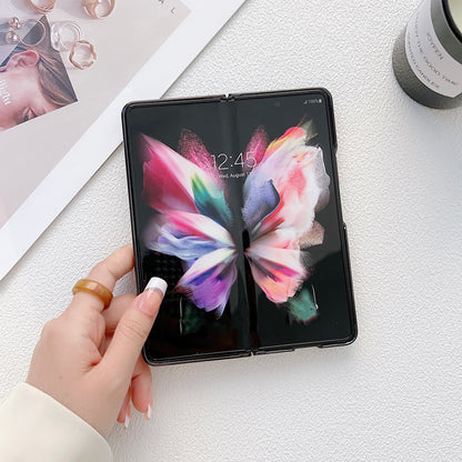 For Samsung Galaxy Z Fold3 5G Rhinestone Decor Ring Kickstand Hard PC Folding Phone Case Cover with Tempered Glass Screen Protector