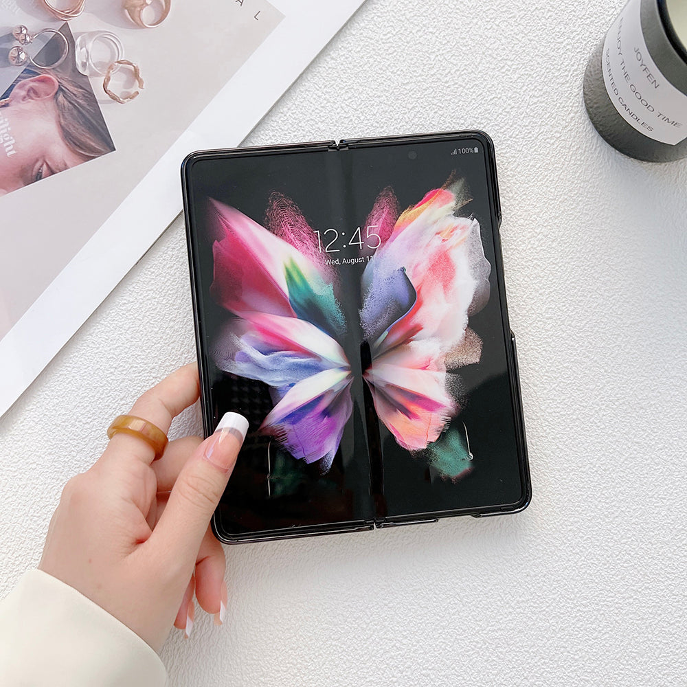 For Samsung Galaxy Z Fold3 5G Rhinestone Decor Ring Kickstand Hard PC Folding Phone Case Cover with Tempered Glass Screen Protector