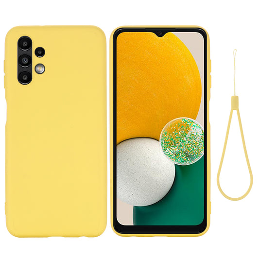 For Samsung Galaxy A13 4G Liquid Silicone Soft Microfiber Lining Anti-Shock Flexible Phone Case with Strap
