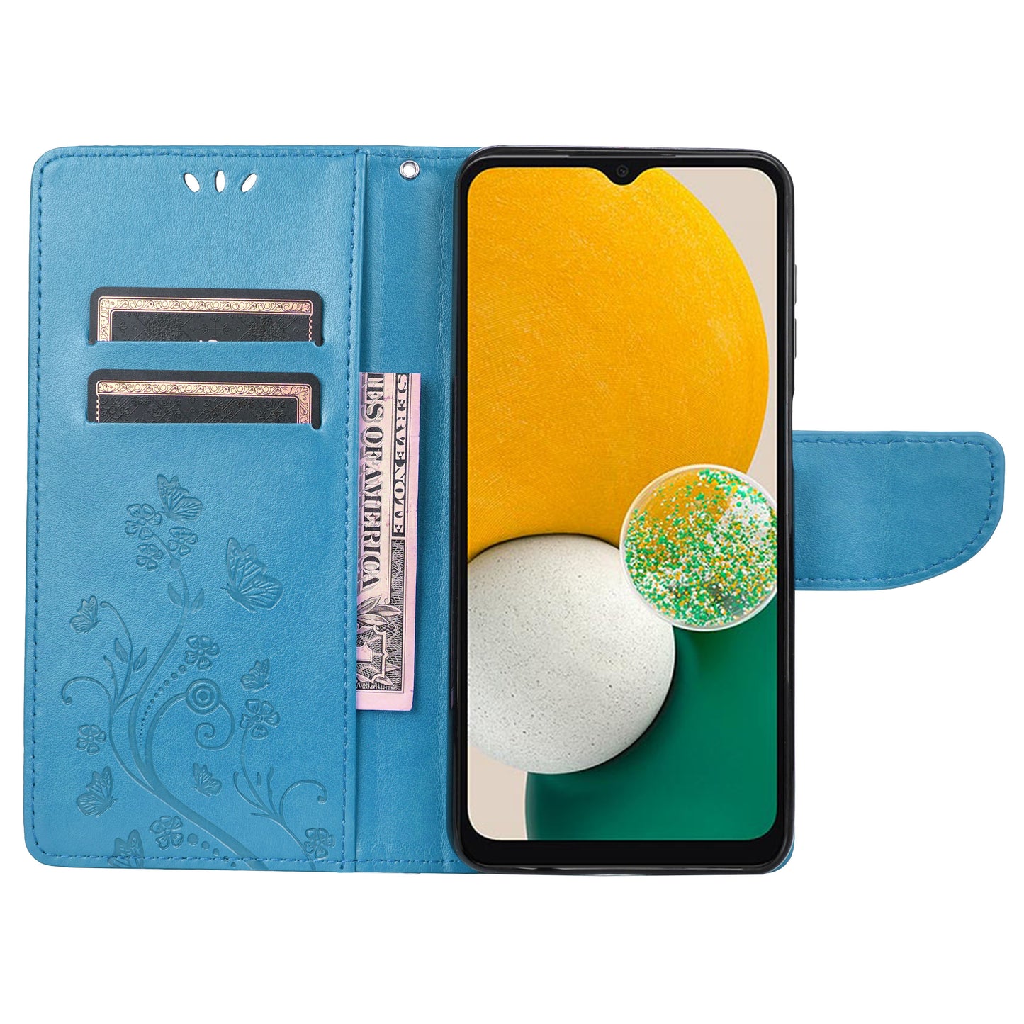 For Samsung Galaxy A13 4G Anti-scratch Stylish Imprint Butterflies Leather Phone Case Practical Wallet Stand Covering