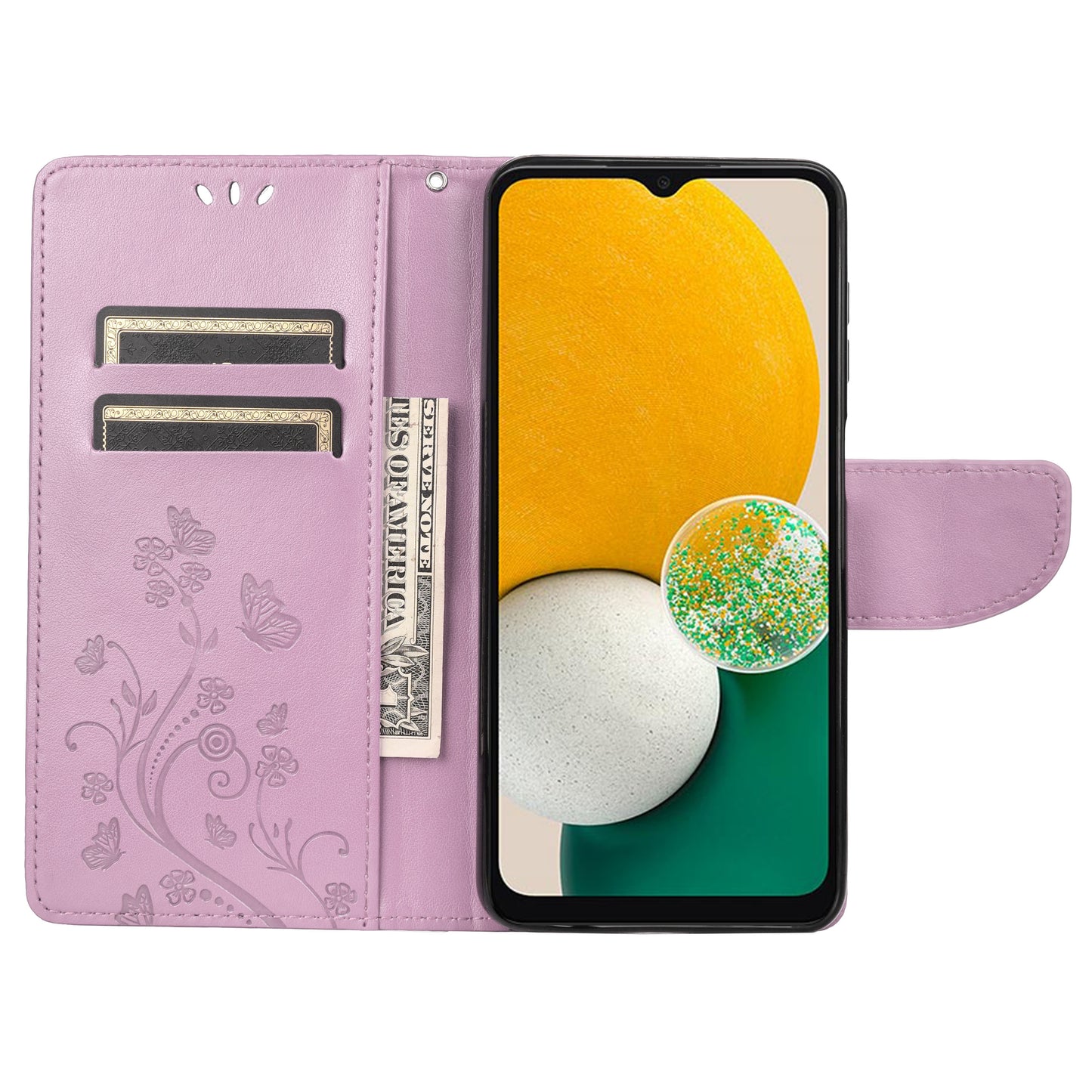 For Samsung Galaxy A13 4G Anti-scratch Stylish Imprint Butterflies Leather Phone Case Practical Wallet Stand Covering