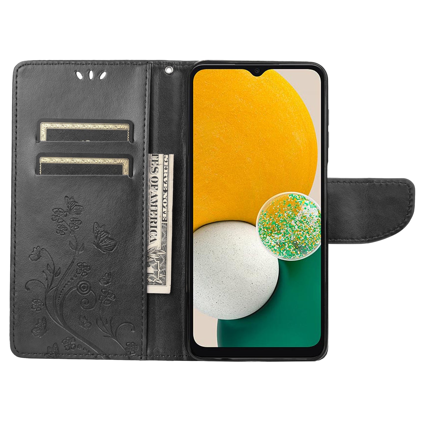 For Samsung Galaxy A13 4G Anti-scratch Stylish Imprint Butterflies Leather Phone Case Practical Wallet Stand Covering