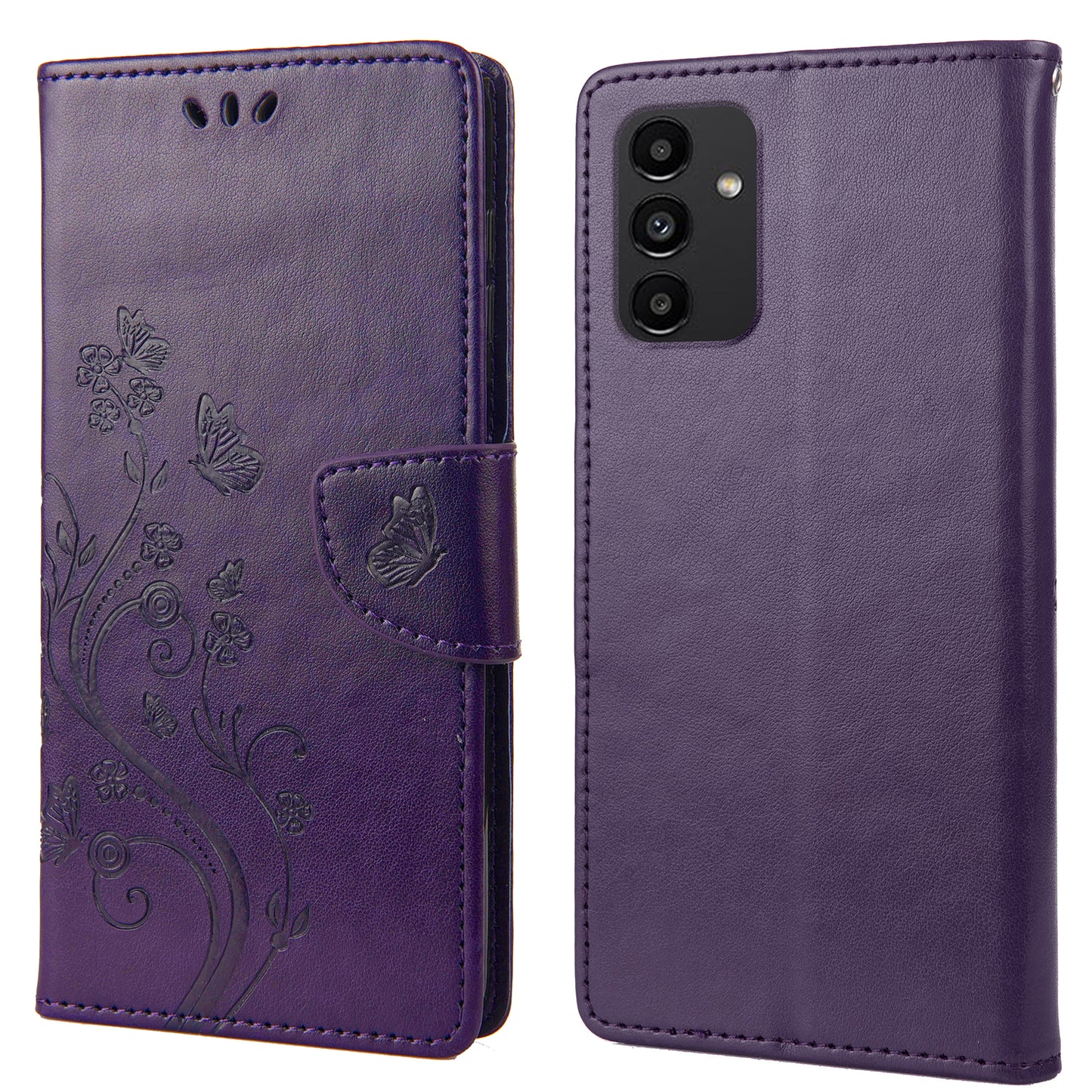 For Samsung Galaxy A13 4G Anti-scratch Stylish Imprint Butterflies Leather Phone Case Practical Wallet Stand Covering