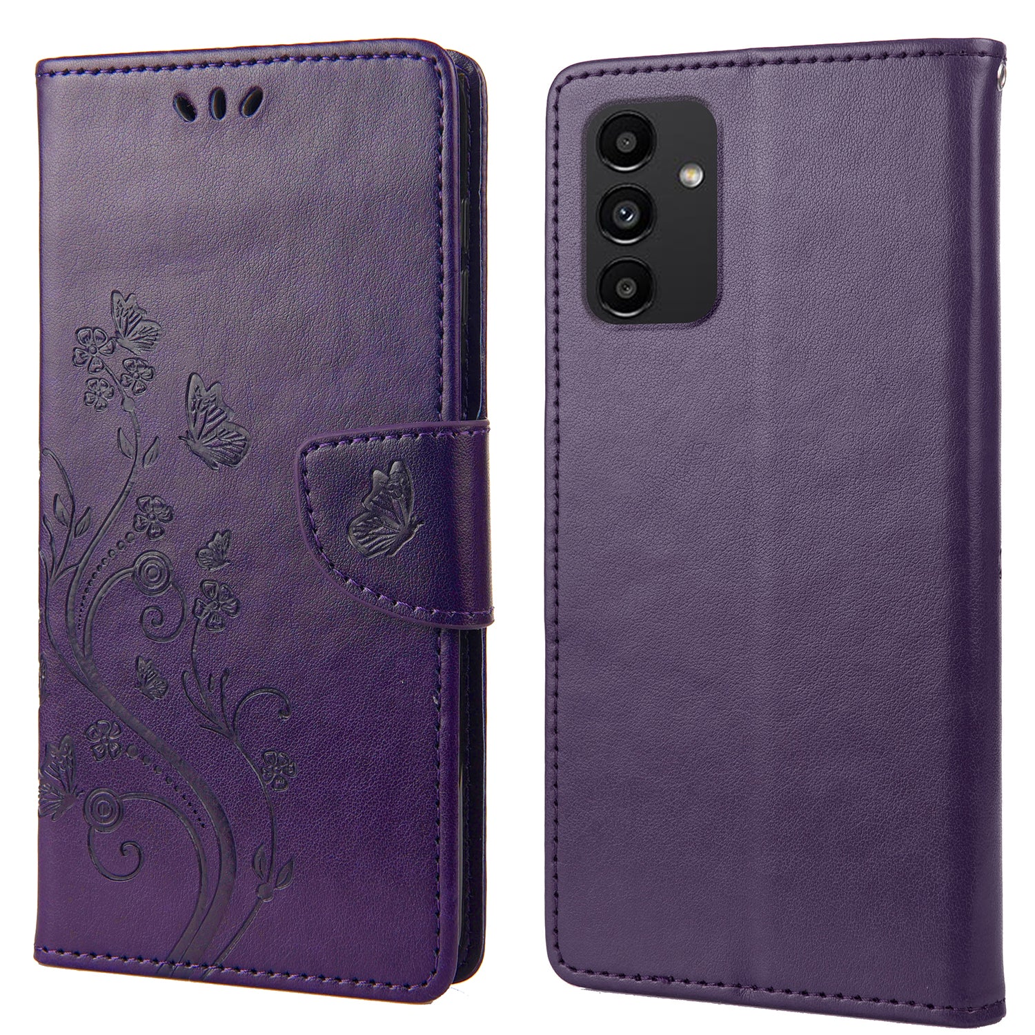 For Samsung Galaxy A13 4G Anti-scratch Stylish Imprint Butterflies Leather Phone Case Practical Wallet Stand Covering