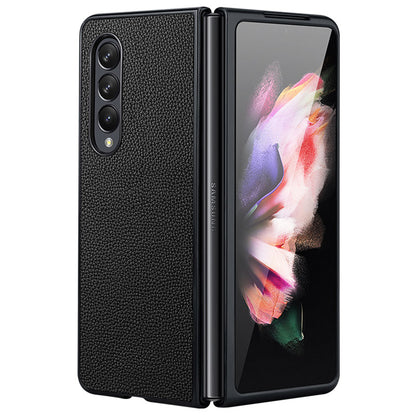 For Samsung Galaxy Z Fold3 5G/W22 5G Genuine Leather Coated Hard PC Shockproof Litchi Texture Folding Mobile Phone Cover