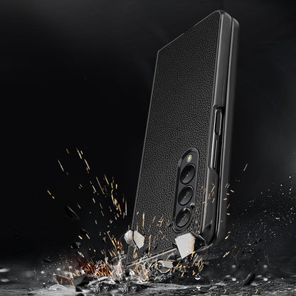 For Samsung Galaxy Z Fold3 5G/W22 5G Genuine Leather Coated Hard PC Shockproof Litchi Texture Folding Mobile Phone Cover