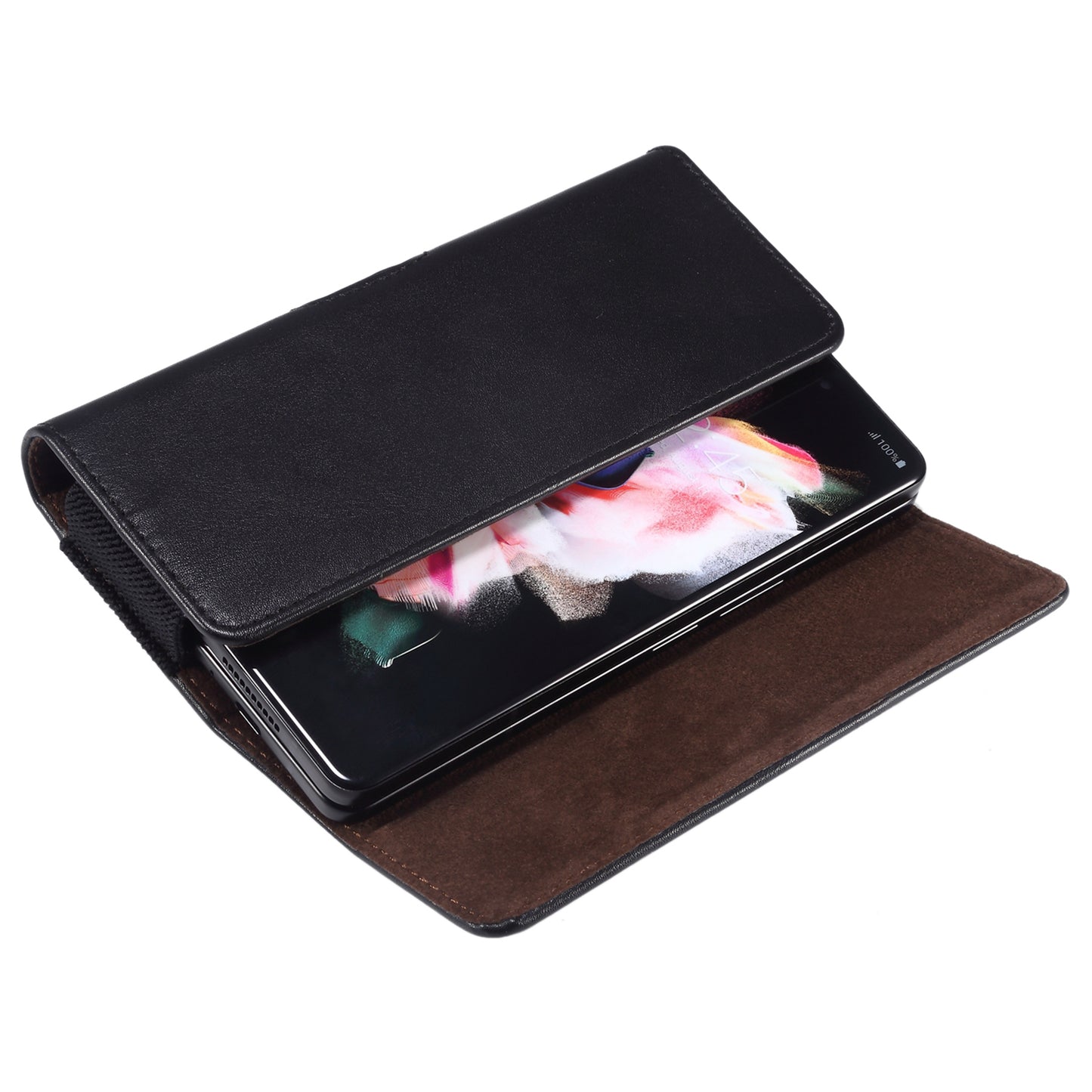 For Samsung Galaxy Z Fold3 5G/Huawei Mate X/Mate Xs Waist Loop Microfiber Leather Phone Bag Case with Magnetic Flip Cover