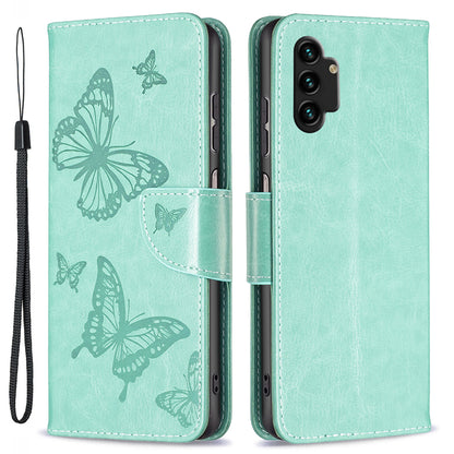 For Samsung Galaxy A13 4G Butterfly Imprinted PU Leather + TPU Phone Case Wallet Stand Cover with Wrist Strap