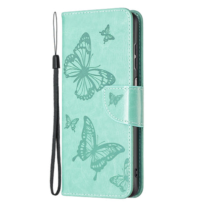 For Samsung Galaxy A13 4G Butterfly Imprinted PU Leather + TPU Phone Case Wallet Stand Cover with Wrist Strap