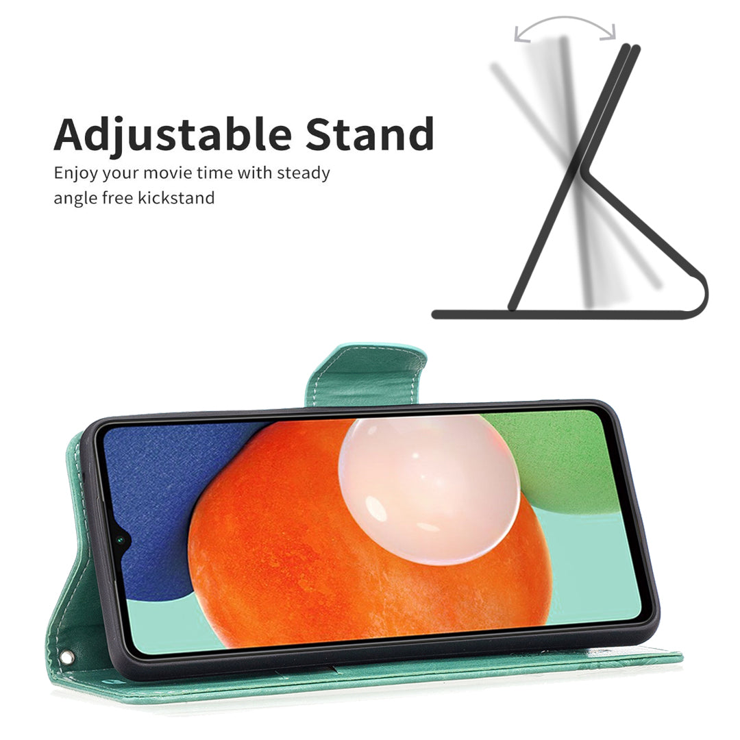 For Samsung Galaxy A13 4G Butterfly Imprinted PU Leather + TPU Phone Case Wallet Stand Cover with Wrist Strap