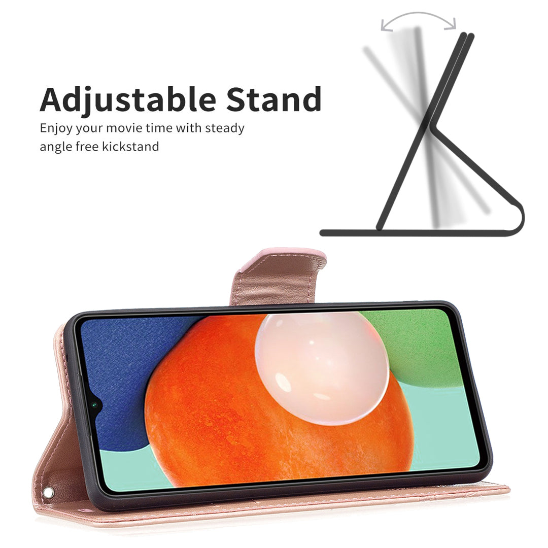 For Samsung Galaxy A13 4G Butterfly Imprinted PU Leather + TPU Phone Case Wallet Stand Cover with Wrist Strap