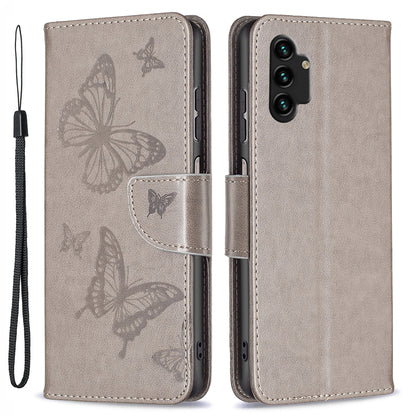For Samsung Galaxy A13 4G Butterfly Imprinted PU Leather + TPU Phone Case Wallet Stand Cover with Wrist Strap