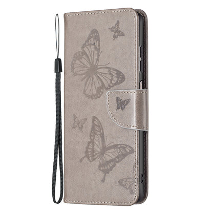 For Samsung Galaxy A13 4G Butterfly Imprinted PU Leather + TPU Phone Case Wallet Stand Cover with Wrist Strap
