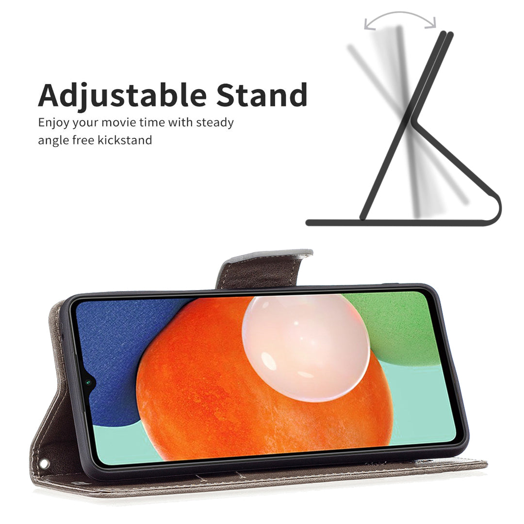 For Samsung Galaxy A13 4G Butterfly Imprinted PU Leather + TPU Phone Case Wallet Stand Cover with Wrist Strap
