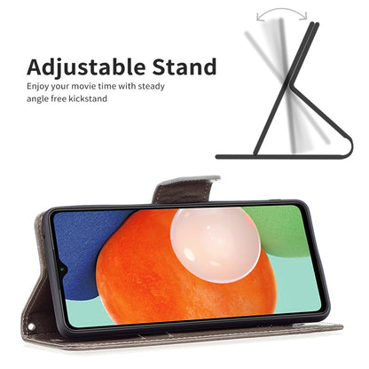 For Samsung Galaxy A13 4G Butterfly Imprinted PU Leather + TPU Phone Case Wallet Stand Cover with Wrist Strap