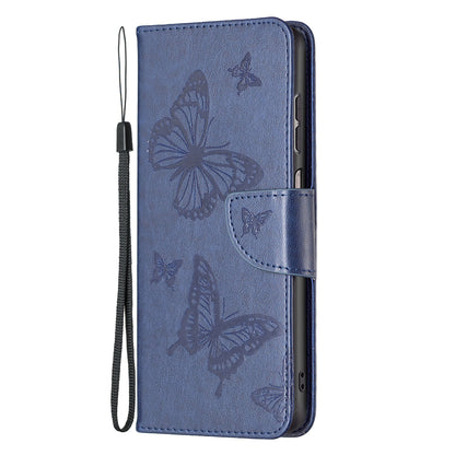 For Samsung Galaxy A13 4G Butterfly Imprinted PU Leather + TPU Phone Case Wallet Stand Cover with Wrist Strap
