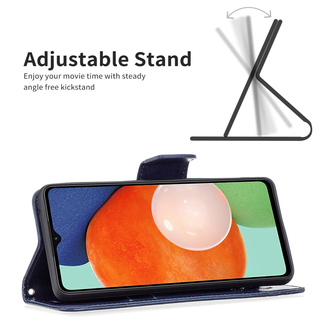 For Samsung Galaxy A13 4G Butterfly Imprinted PU Leather + TPU Phone Case Wallet Stand Cover with Wrist Strap