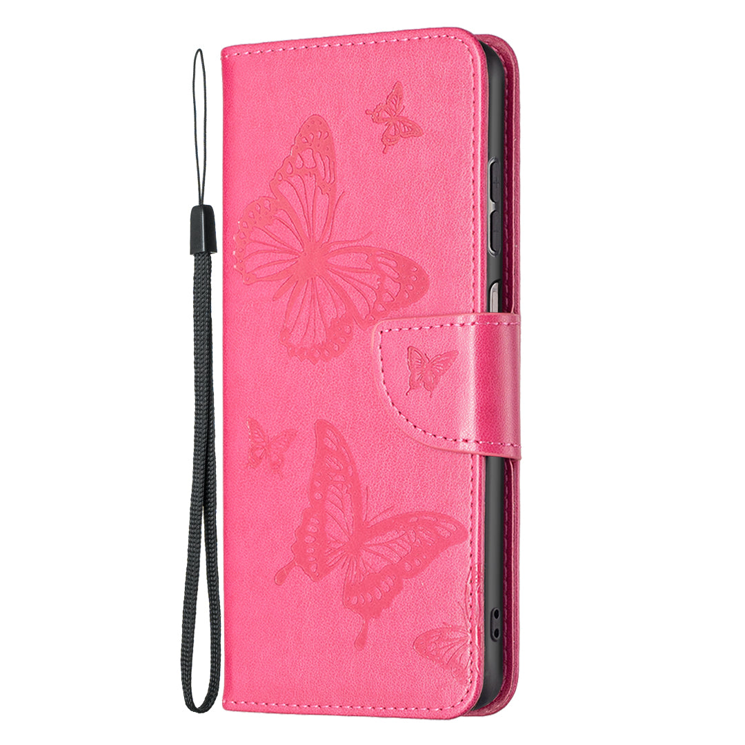 For Samsung Galaxy A13 4G Butterfly Imprinted PU Leather + TPU Phone Case Wallet Stand Cover with Wrist Strap