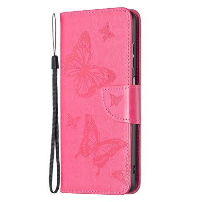For Samsung Galaxy A13 4G Butterfly Imprinted PU Leather + TPU Phone Case Wallet Stand Cover with Wrist Strap