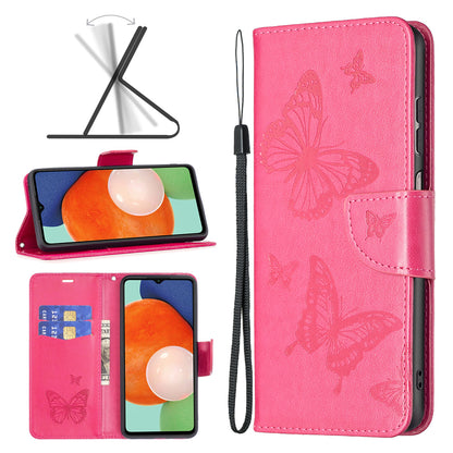 For Samsung Galaxy A13 4G Butterfly Imprinted PU Leather + TPU Phone Case Wallet Stand Cover with Wrist Strap