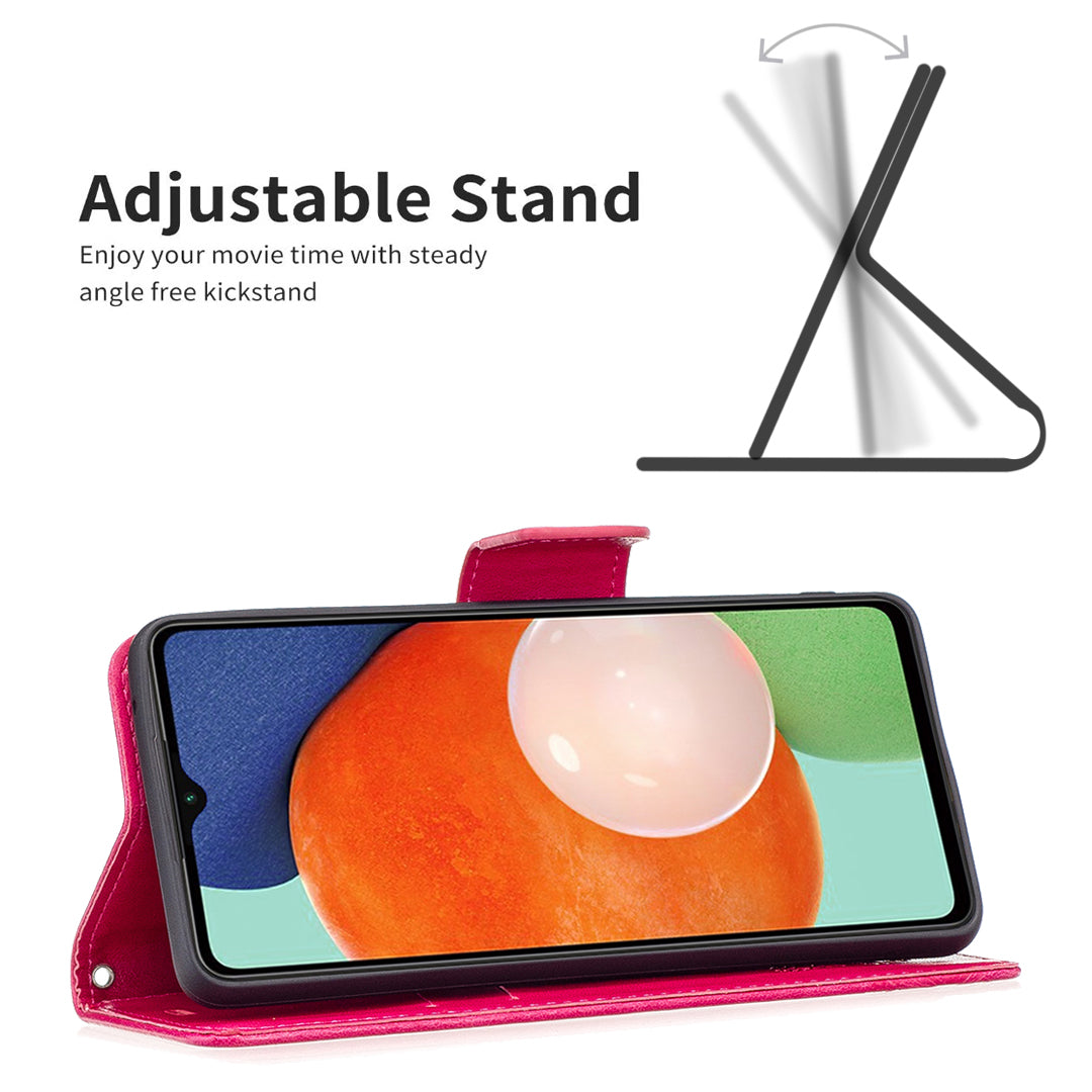 For Samsung Galaxy A13 4G Butterfly Imprinted PU Leather + TPU Phone Case Wallet Stand Cover with Wrist Strap