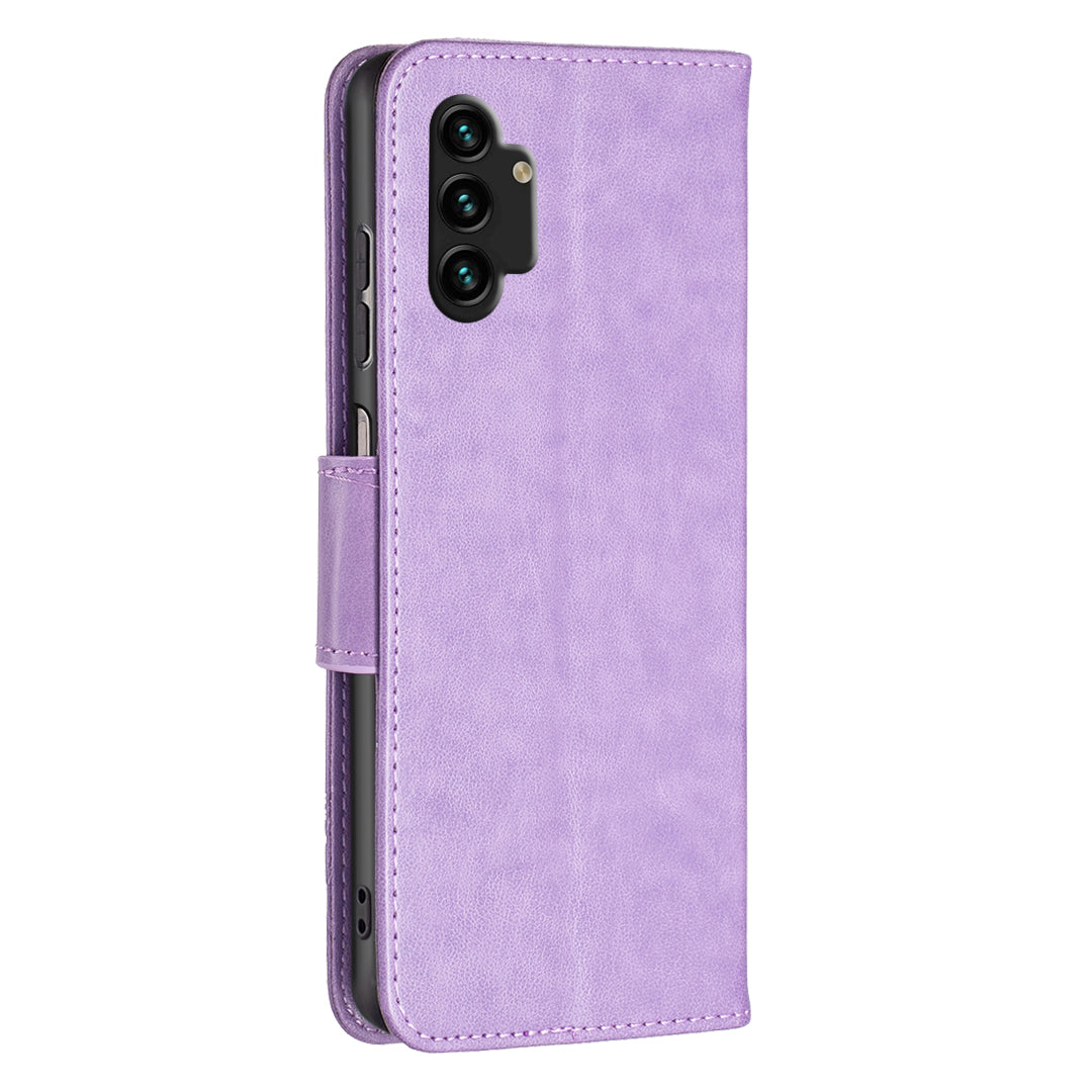 For Samsung Galaxy A13 4G Butterfly Imprinted PU Leather + TPU Phone Case Wallet Stand Cover with Wrist Strap