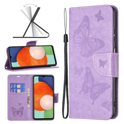 For Samsung Galaxy A13 4G Butterfly Imprinted PU Leather + TPU Phone Case Wallet Stand Cover with Wrist Strap