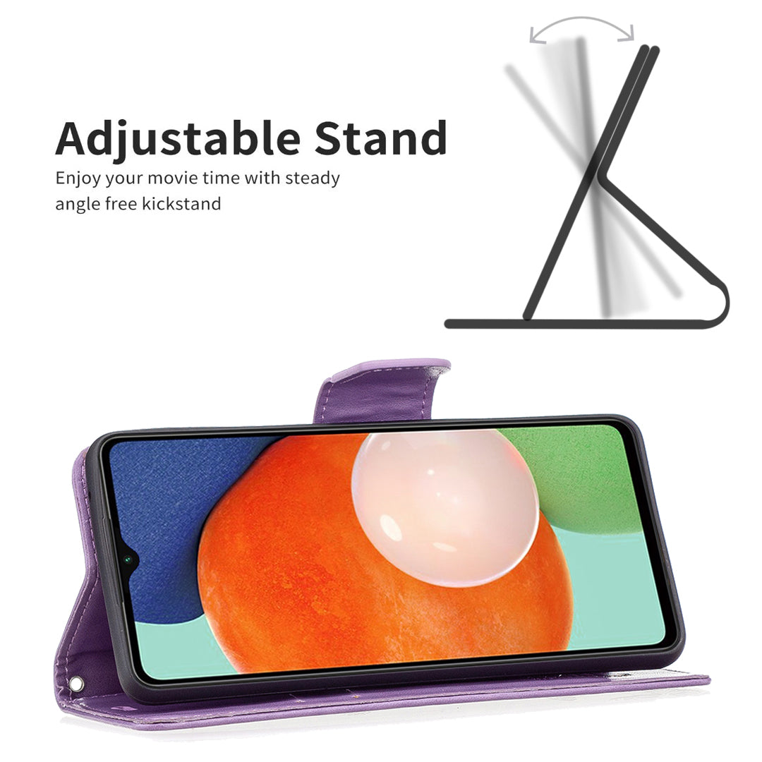 For Samsung Galaxy A13 4G Butterfly Imprinted PU Leather + TPU Phone Case Wallet Stand Cover with Wrist Strap
