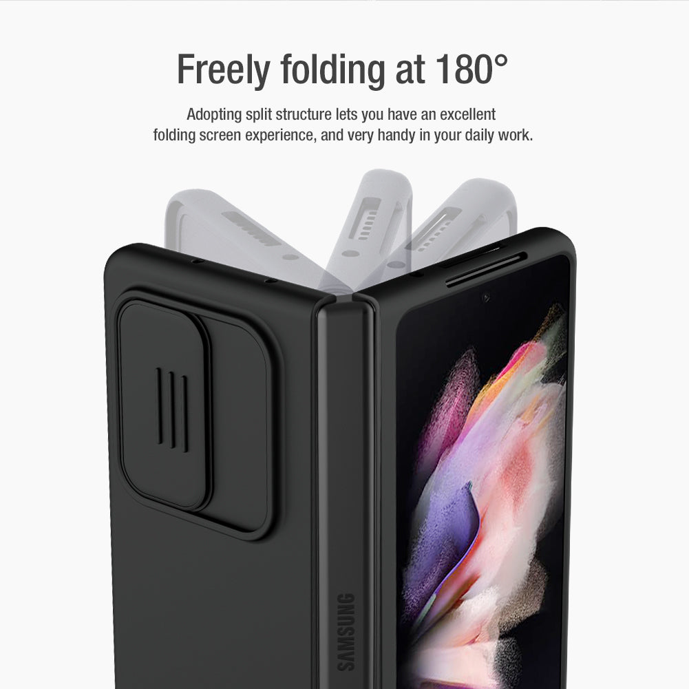NILLKIN for Samsung Galaxy Z Fold3 5G Dual Layer Hybrid Hard PC Soft Silicone Shockproof Protective Case with Slide Camera Lens Cover