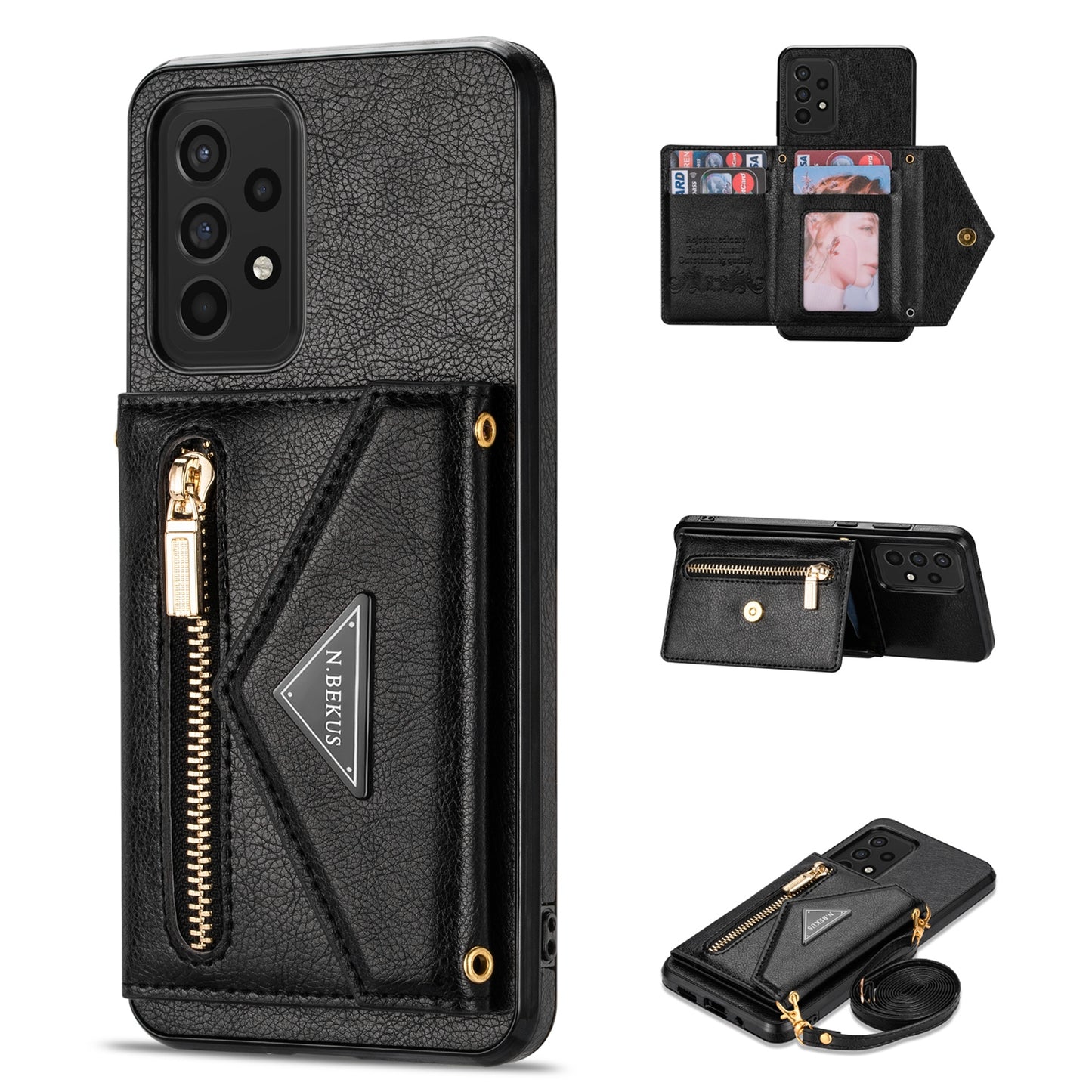 N.BEKUS Phone Case for Samsung Galaxy A52 4G/5G / A52s 5G, PU Leather + TPU Card Slots Holder Kickstand Cover with Strap