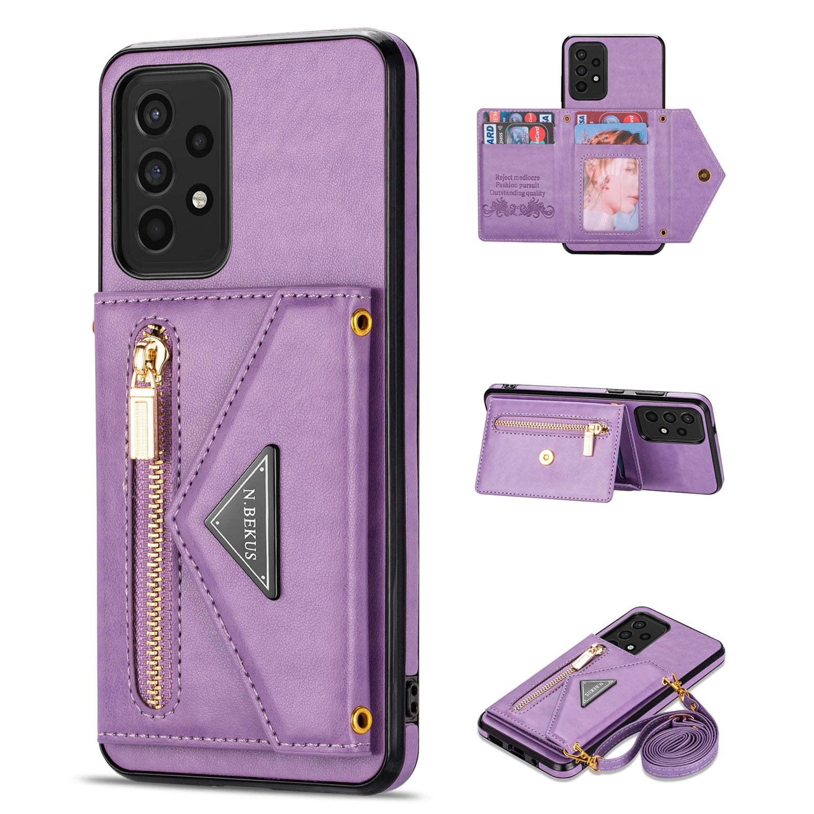 N.BEKUS Phone Case for Samsung Galaxy A52 4G/5G / A52s 5G, PU Leather + TPU Card Slots Holder Kickstand Cover with Strap