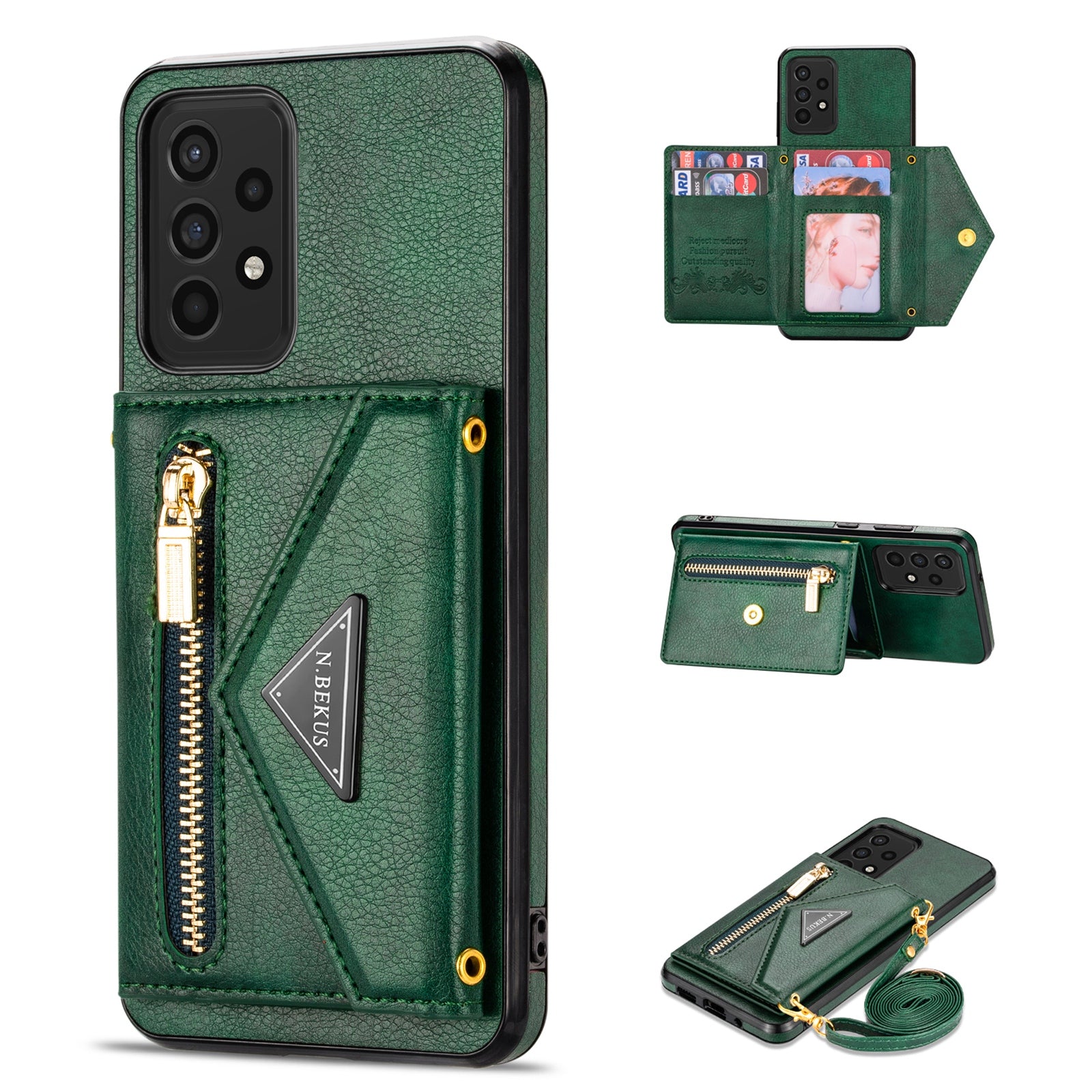 N.BEKUS Phone Case for Samsung Galaxy A52 4G/5G / A52s 5G, PU Leather + TPU Card Slots Holder Kickstand Cover with Strap