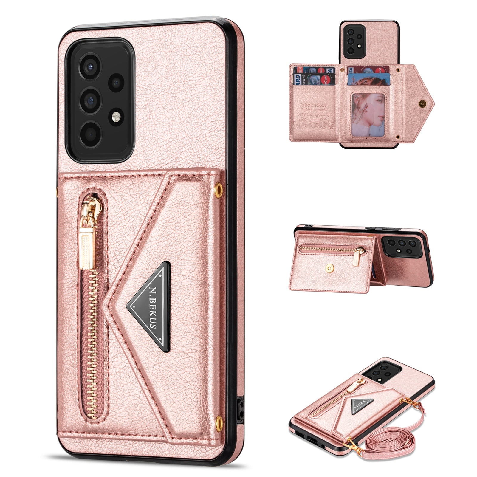 N.BEKUS Phone Case for Samsung Galaxy A52 4G/5G / A52s 5G, PU Leather + TPU Card Slots Holder Kickstand Cover with Strap