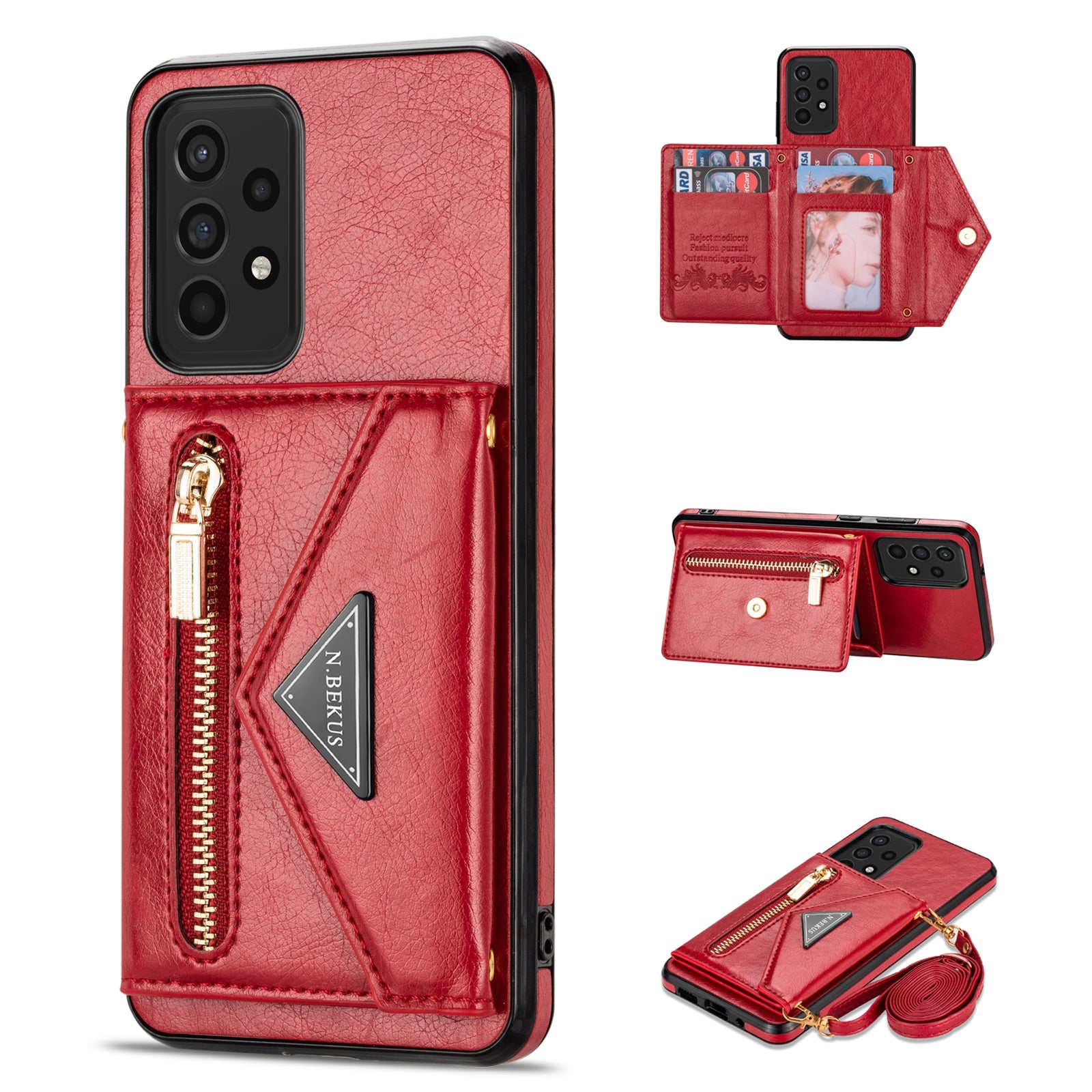 N.BEKUS Phone Case for Samsung Galaxy A52 4G/5G / A52s 5G, PU Leather + TPU Card Slots Holder Kickstand Cover with Strap
