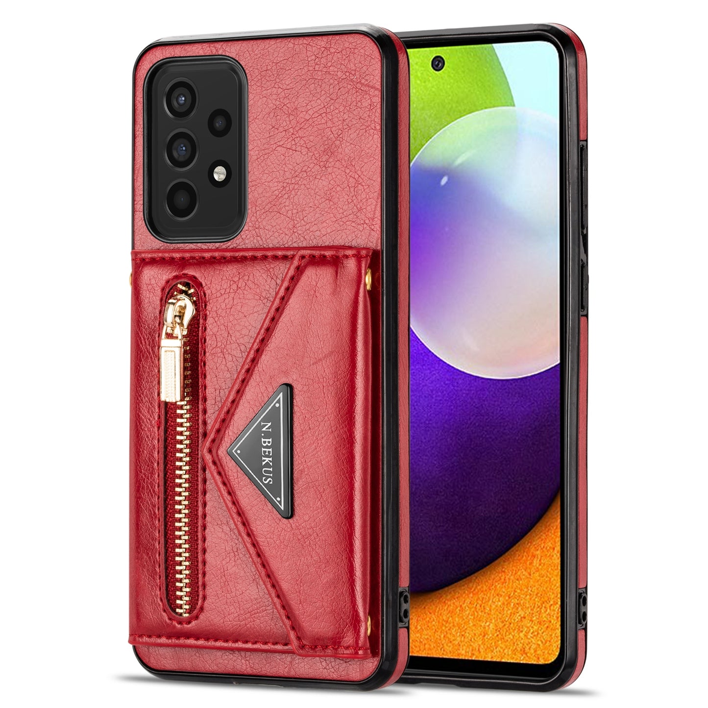 N.BEKUS Phone Case for Samsung Galaxy A52 4G/5G / A52s 5G, PU Leather + TPU Card Slots Holder Kickstand Cover with Strap