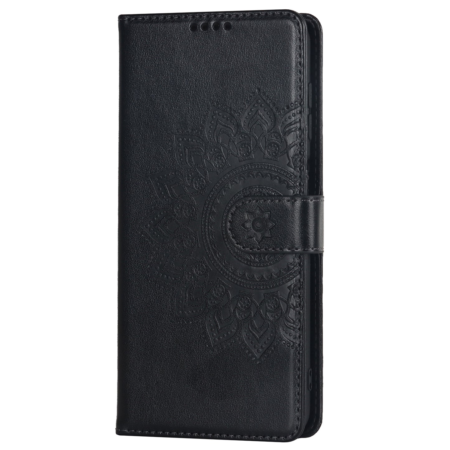 For Samsung Galaxy A12 R61 Texture Felled Seam PU Leather + TPU Stand Phone Case Pattern Imprinted Wallet Cover