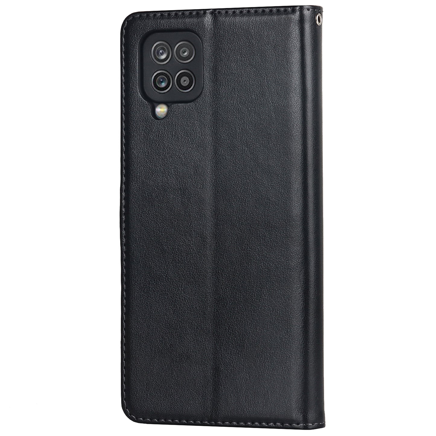 For Samsung Galaxy A12 R61 Texture Felled Seam PU Leather + TPU Stand Phone Case Pattern Imprinted Wallet Cover