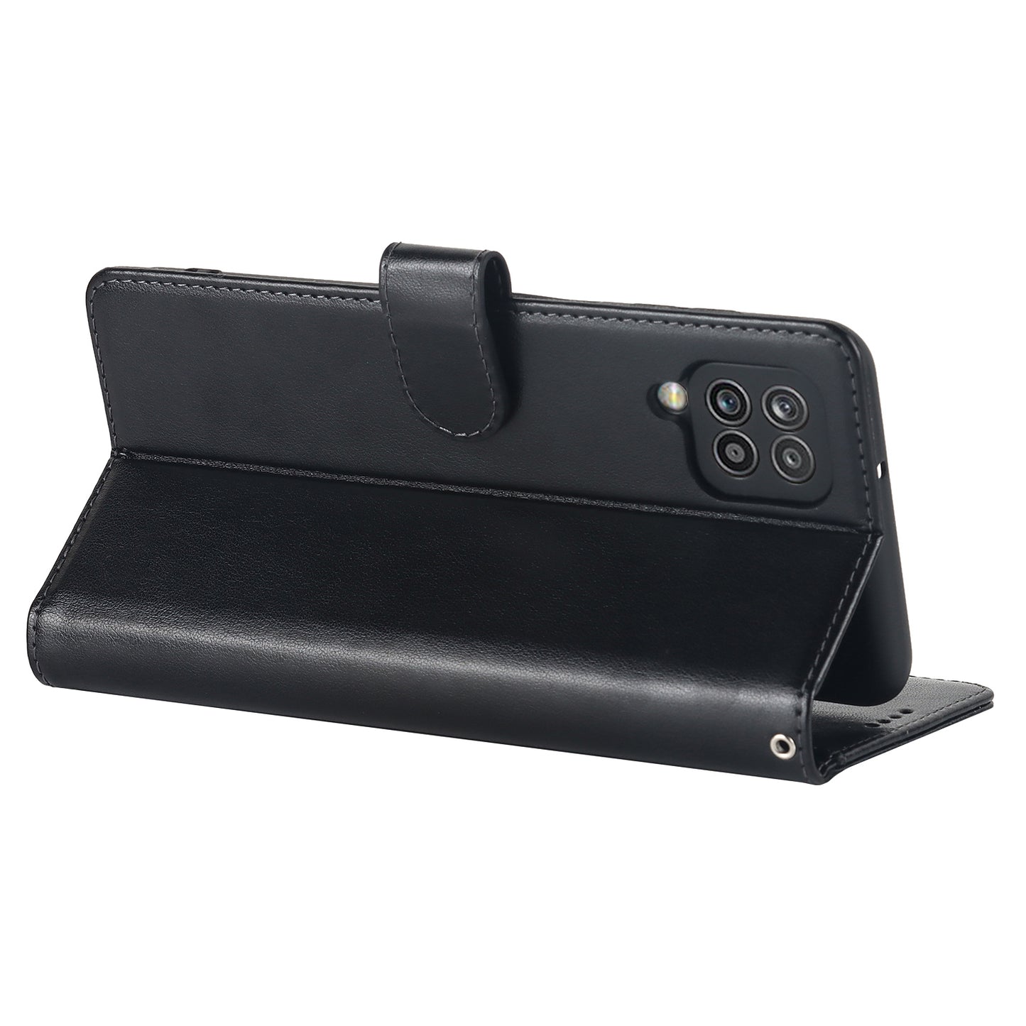 For Samsung Galaxy A12 R61 Texture Felled Seam PU Leather + TPU Stand Phone Case Pattern Imprinted Wallet Cover
