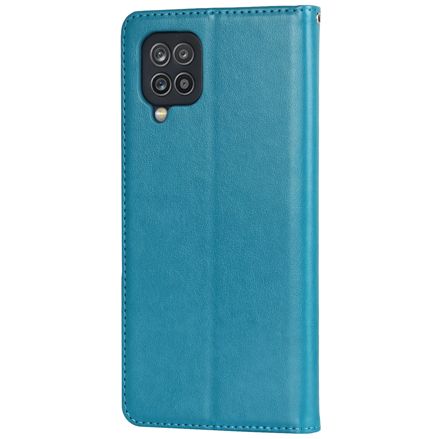 For Samsung Galaxy A12 R61 Texture Felled Seam PU Leather + TPU Stand Phone Case Pattern Imprinted Wallet Cover