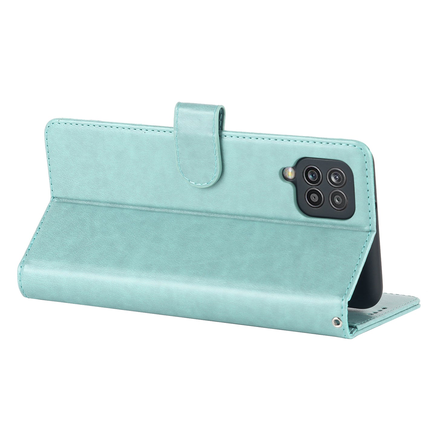 For Samsung Galaxy A12 R61 Texture Felled Seam PU Leather + TPU Stand Phone Case Pattern Imprinted Wallet Cover