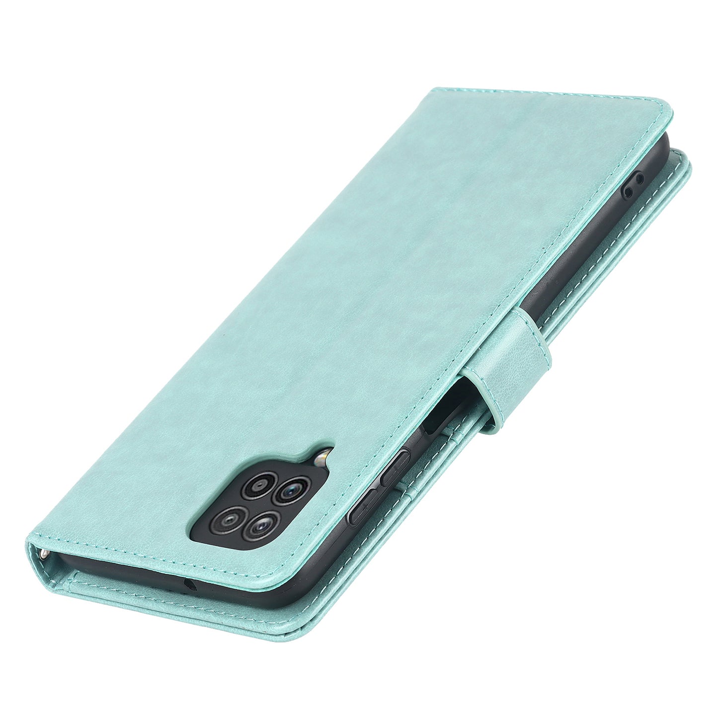 For Samsung Galaxy A12 R61 Texture Felled Seam PU Leather + TPU Stand Phone Case Pattern Imprinted Wallet Cover