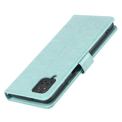 For Samsung Galaxy A12 R61 Texture Felled Seam PU Leather + TPU Stand Phone Case Pattern Imprinted Wallet Cover