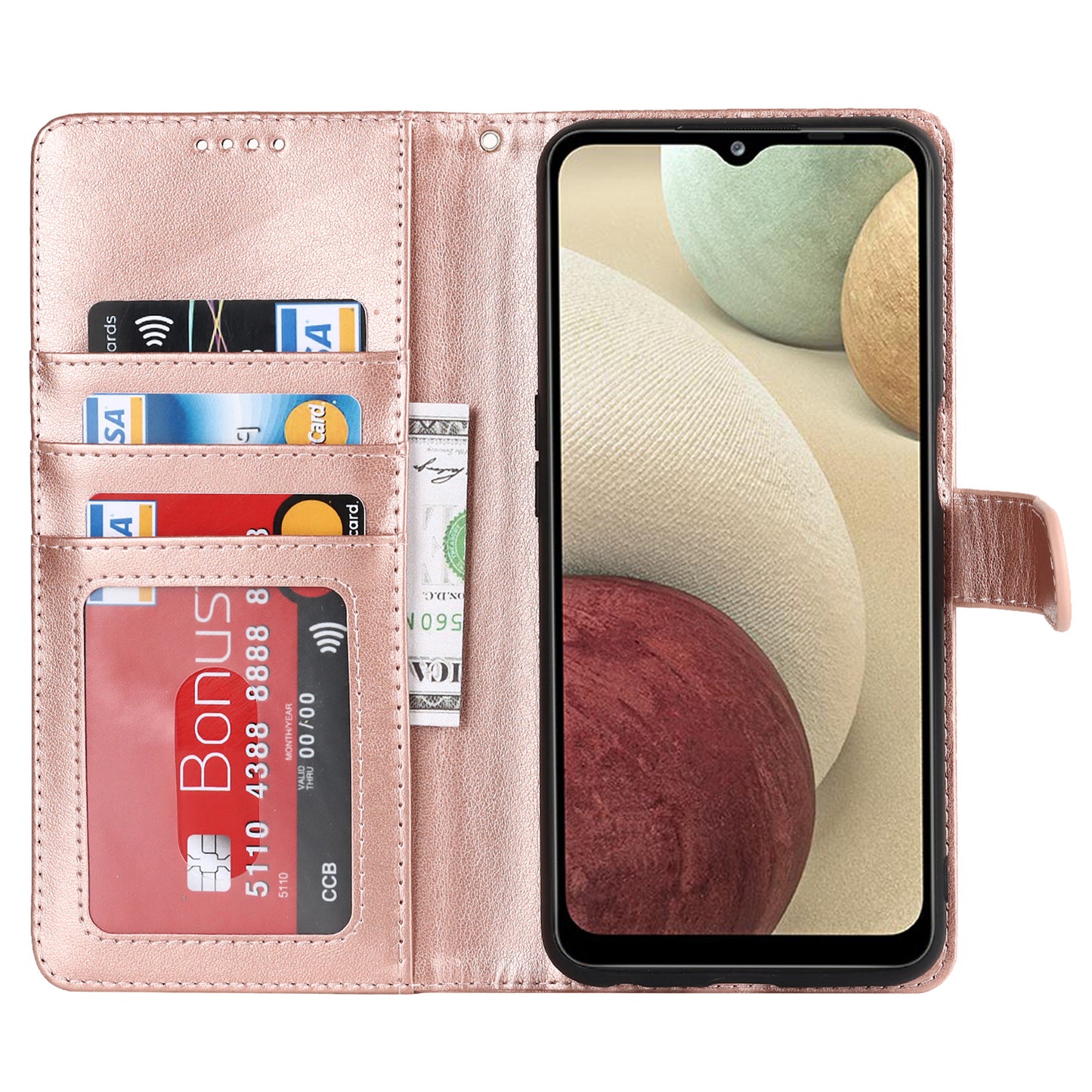 For Samsung Galaxy A12 R61 Texture Felled Seam PU Leather + TPU Stand Phone Case Pattern Imprinted Wallet Cover