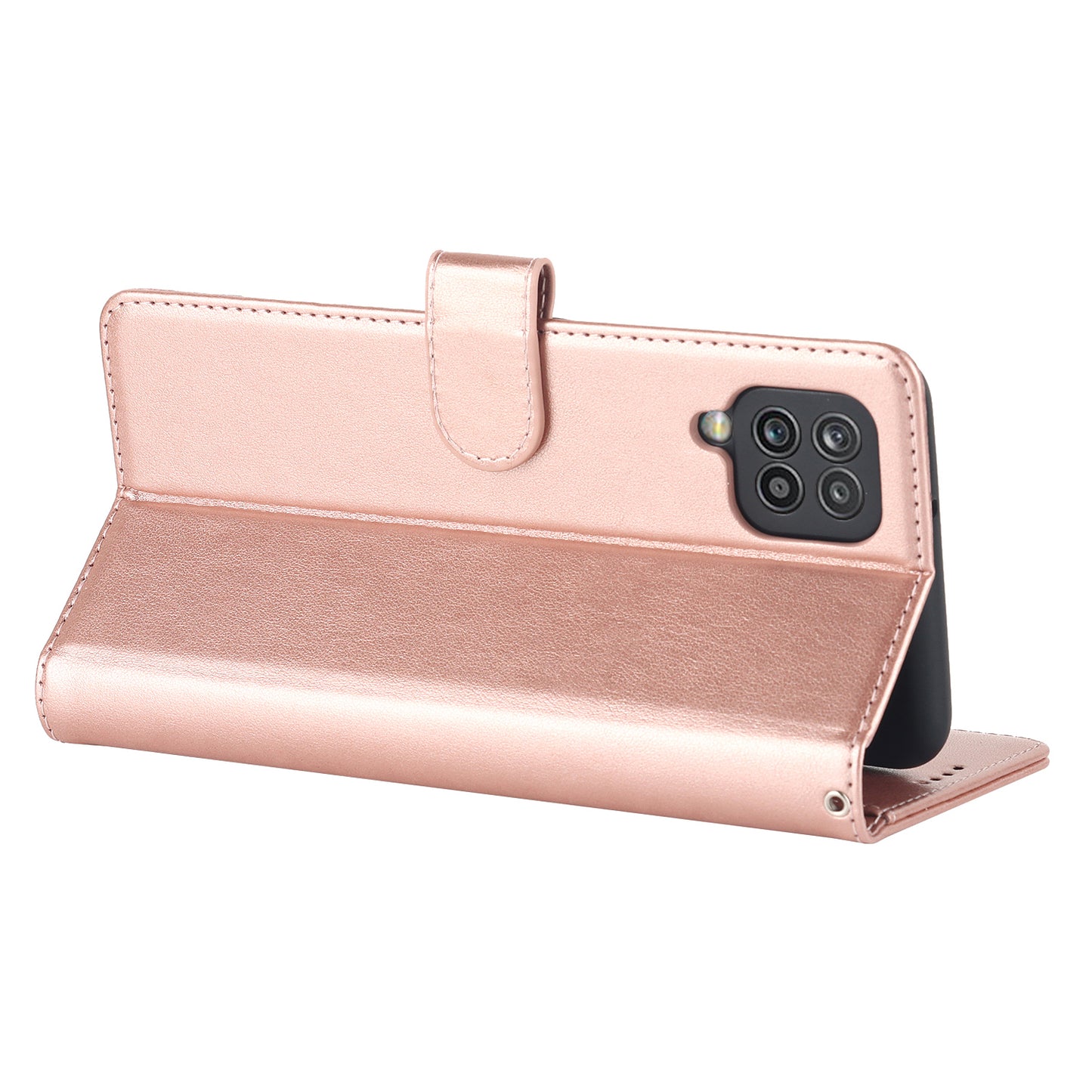 For Samsung Galaxy A12 R61 Texture Felled Seam PU Leather + TPU Stand Phone Case Pattern Imprinted Wallet Cover