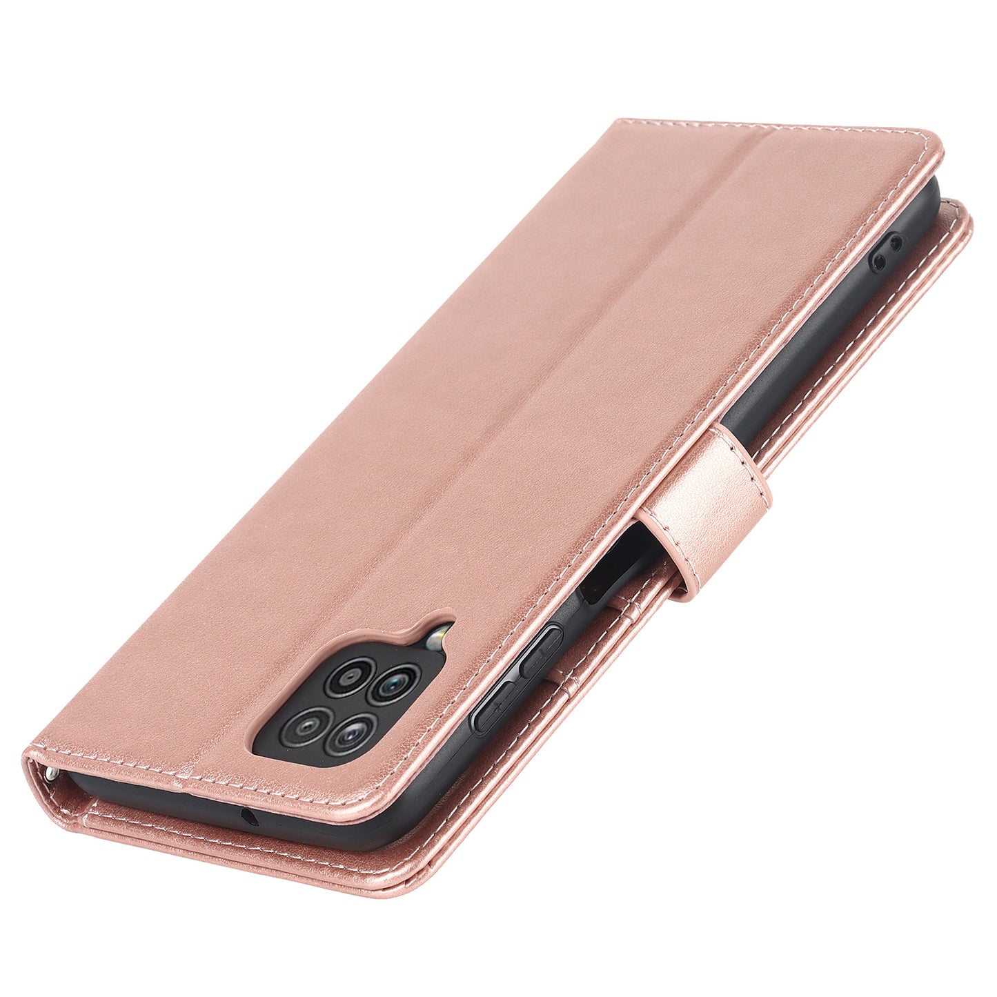 For Samsung Galaxy A12 R61 Texture Felled Seam PU Leather + TPU Stand Phone Case Pattern Imprinted Wallet Cover