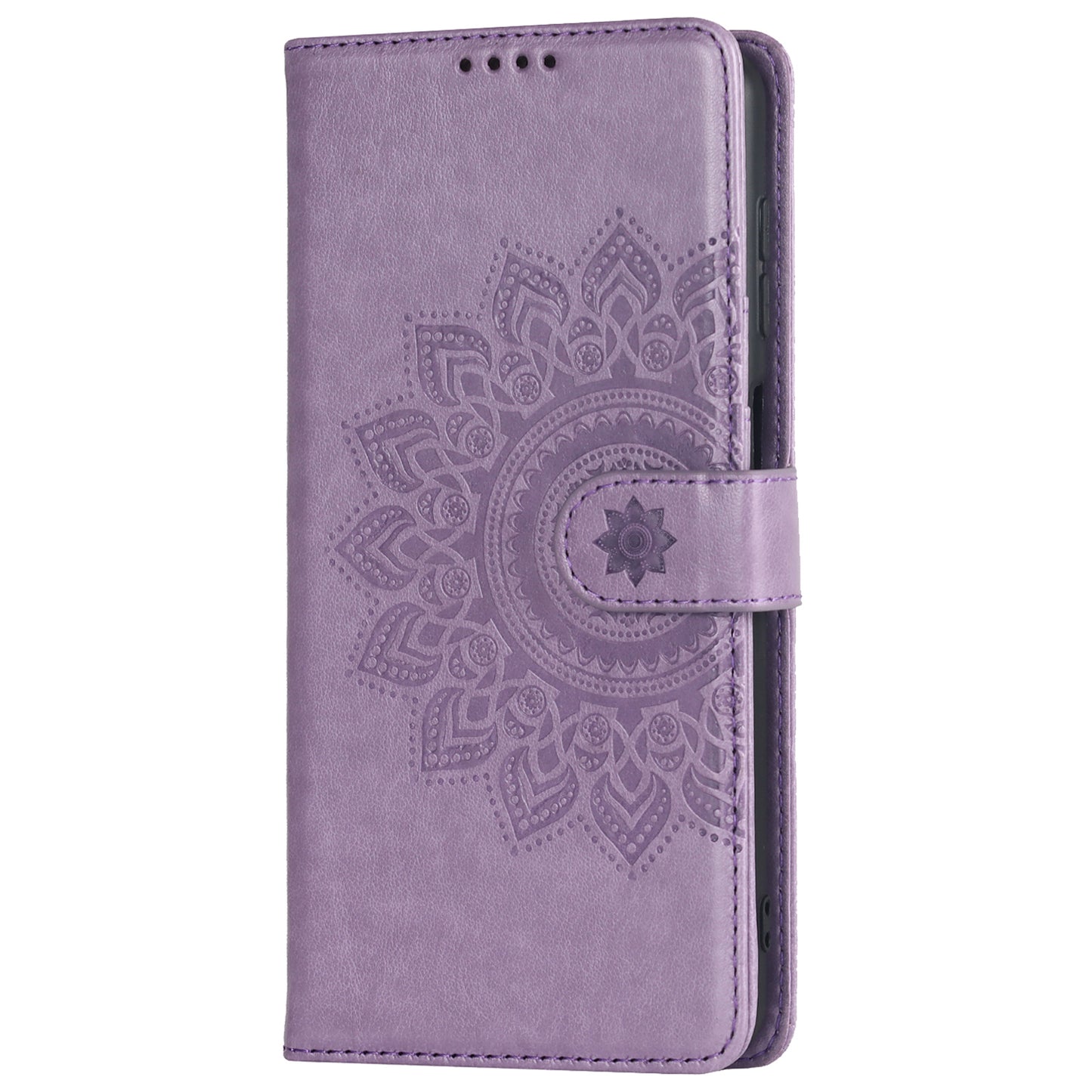 For Samsung Galaxy A12 R61 Texture Felled Seam PU Leather + TPU Stand Phone Case Pattern Imprinted Wallet Cover