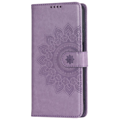 For Samsung Galaxy A12 R61 Texture Felled Seam PU Leather + TPU Stand Phone Case Pattern Imprinted Wallet Cover
