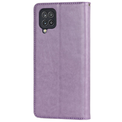 For Samsung Galaxy A12 R61 Texture Felled Seam PU Leather + TPU Stand Phone Case Pattern Imprinted Wallet Cover
