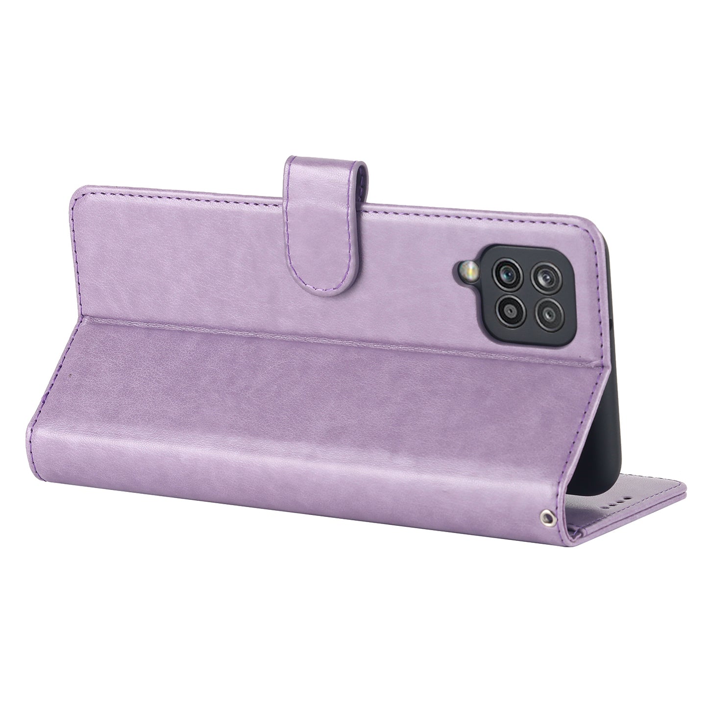 For Samsung Galaxy A12 R61 Texture Felled Seam PU Leather + TPU Stand Phone Case Pattern Imprinted Wallet Cover
