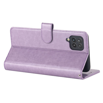 For Samsung Galaxy A12 R61 Texture Felled Seam PU Leather + TPU Stand Phone Case Pattern Imprinted Wallet Cover